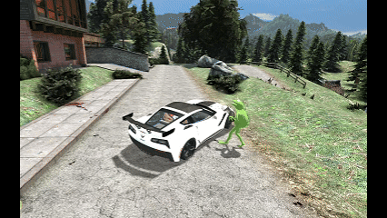 White Sports Car Driving Next To Green Frog GIF