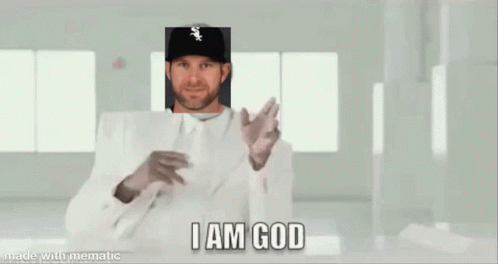 White Suit Tie Man Religious Gesture Sox Hat