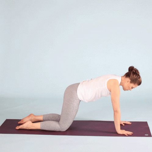 White Tank Top Woman Kneeling Purple Yoga Mat
