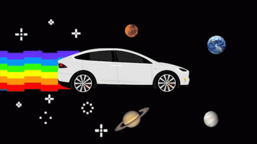 White Tesla Model X Rainbow GIF