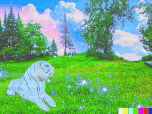 White Tiger Laying in Grass With Bubbles