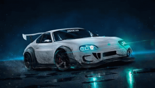 White Toyota Supra With Blue Led Lights GIF