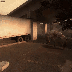 White Truck Parked Under Bridge Sticker Says A GIF