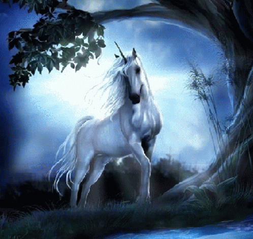 White Unicorn Standing Under Tree in Field