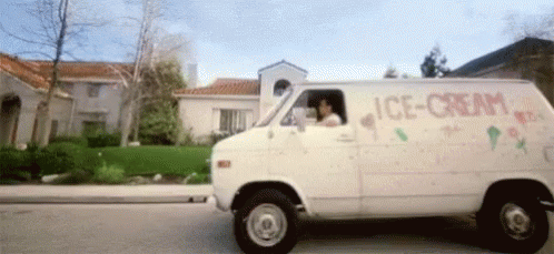 White Van With Ice Cream Painted On It