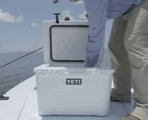 White Yeti Cooler on Boat Deck
