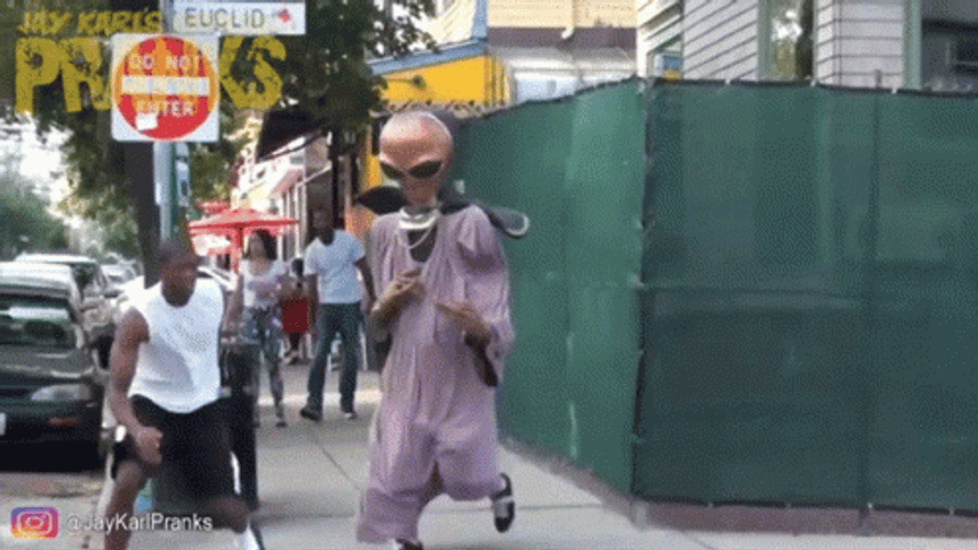 Why Are You Running Alien Chasing Prank GIF