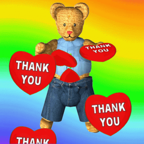 Why Thank You Bear Heart Rainbow GIF