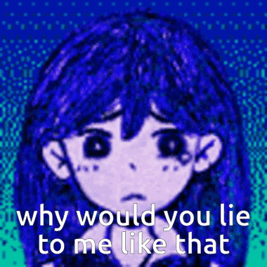 Why Would You Lie To Me Like That Is Written On A Picture Of A Girl With Blue Hair . GIF