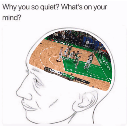 Why You So Quiet What 'S On Your Mind Written Above A Drawing Of A Basketball Game GIF