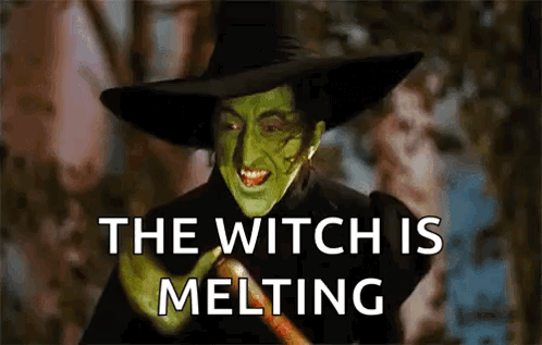Wicked Witch Melting Holding Broomstick GIF