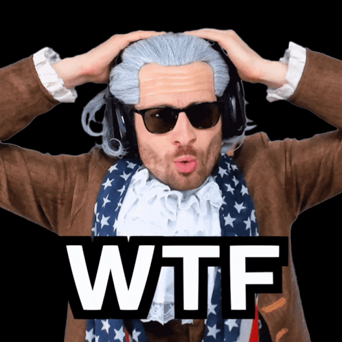 Wig Headphones Man With WTF On Face