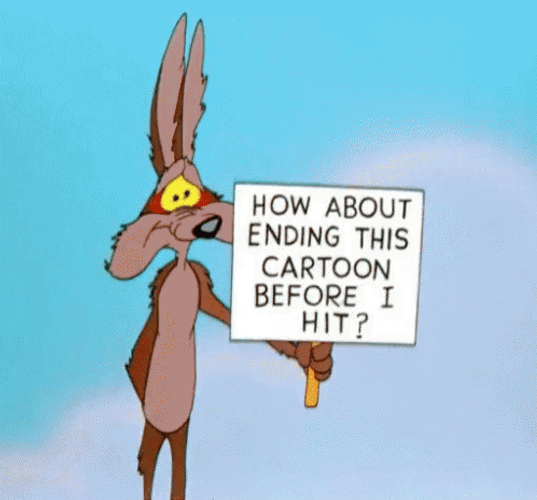 Wil Coyote Ending Cartoon Before Hit Road Runner GIF