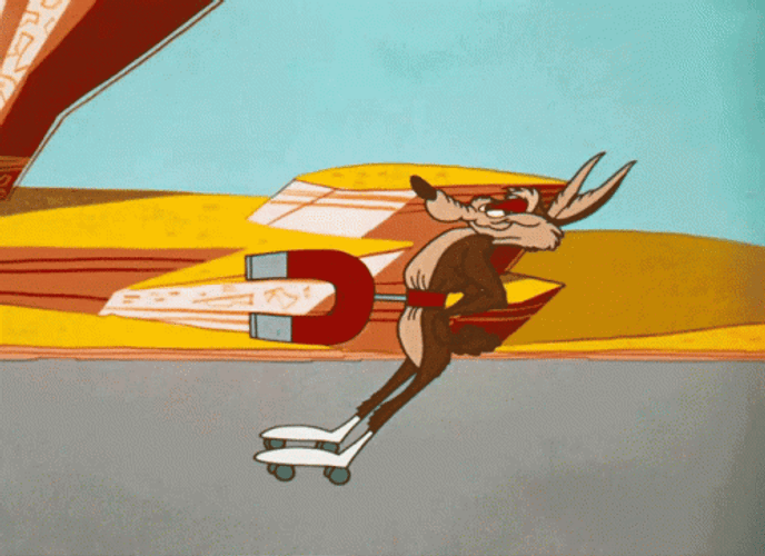 Wile Coyote Holding Magnet Looking For Road Runner GIF