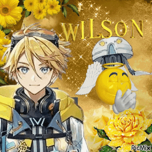 Wilson with Yellow Smiley Face and Flowers