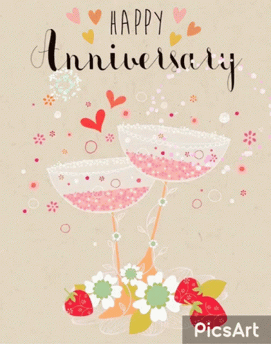 Wine Glass Glitter Happy Anniversary GIF