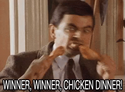 Mr. Bean Eating Chicken Winner Winner Chicken Dinner GIF