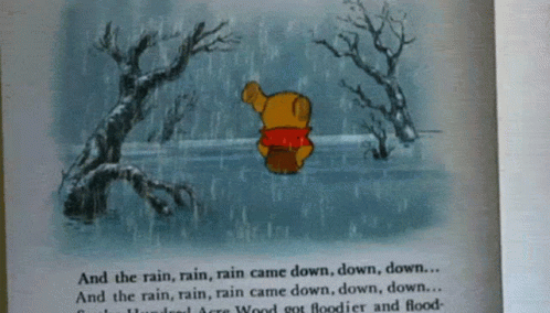 Winnie Pooh Book Open Rain Rain Rain Came Down Down Down