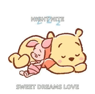 Winnie The Pooh And Piglet Are Sleeping Next To Each Other On A Bed . GIF