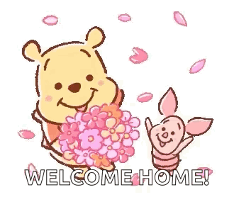 Winnie The Pooh And Piglet Holding Flowers GIF