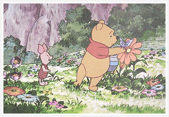 Winnie The Pooh And Piglet Holding Flowers In Field GIF