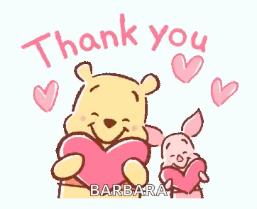 Winnie the Pooh and Piglet Holding Hearts Saying Thank You