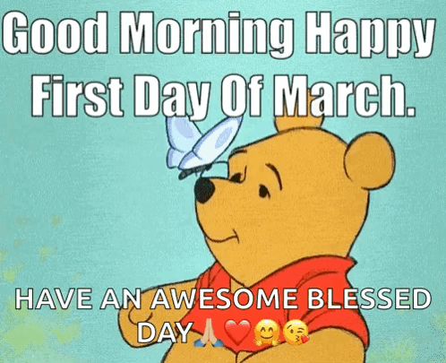 Winnie the Pooh Holding Butterfly Good Morning March