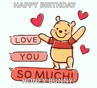 Winnie the Pooh Holding Happy Birthday Honey Bunny Sign