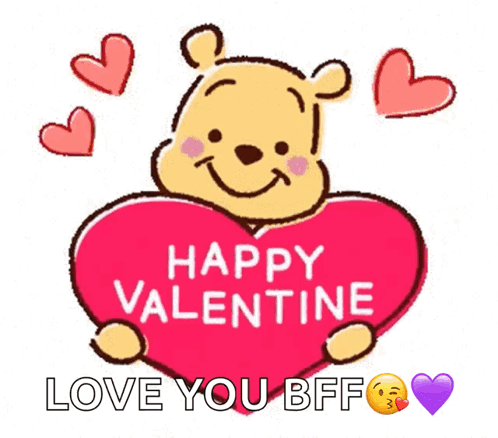Winnie The Pooh Holding Heart Saying Happy Valentine GIF