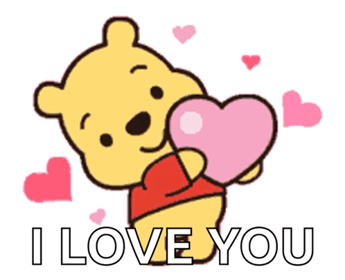 Winnie the Pooh Holding Pink Heart I Love You