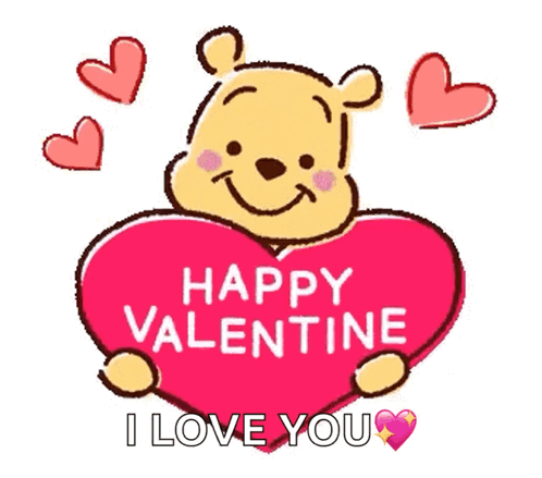 Winnie The Pooh Holding Red Heart Saying Happy Valentine I Love You GIF