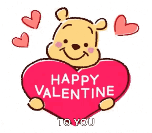 Winnie The Pooh Holding Red Heart Saying Happy Valentine To You GIF