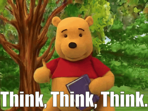 Winnie The Pooh Is Holding A Book And Giving A Thumbs Up With The Words Think Think Think Behind Him GIF