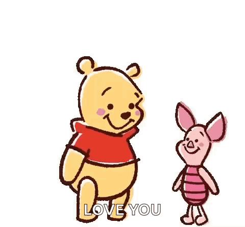 Winnie The Pooh Is Holding Piglet In His Arms Surrounded By Red Hearts . GIF