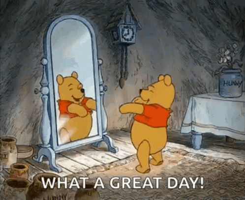 Winnie The Pooh Is Looking At Himself In The Mirror And Saying What A Great Day . GIF