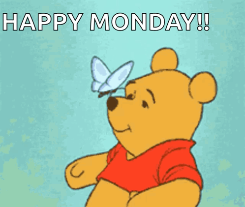 Winnie The Pooh Looking At A Butterfly With The Words Happy Monday GIF