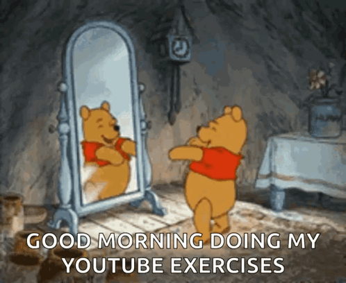 Winnie The Pooh's Good Morning Exercise In Front Of The Mirror GIF
