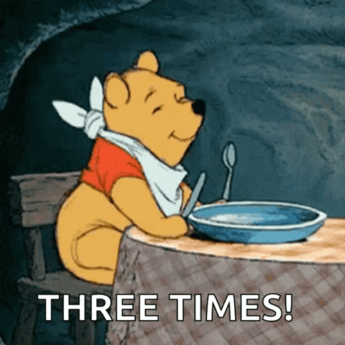 Winnie The Pooh Sitting At Table With Bowl Three Times GIF