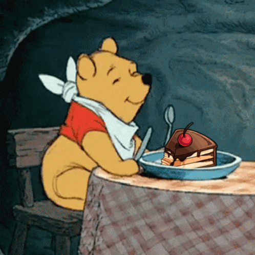 Winnie The Pooh Sitting At Table With Cake GIF