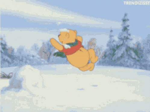 Winter Break Winnie Pooh Jumping Playing Snow GIF
