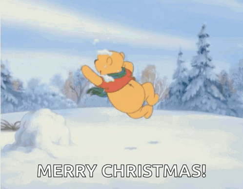 Winter Break Winnie Pooh Playing Snow Merry Christmas GIF