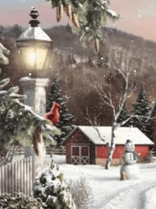 Winter Christmas With Falling Snow Scene GIF
