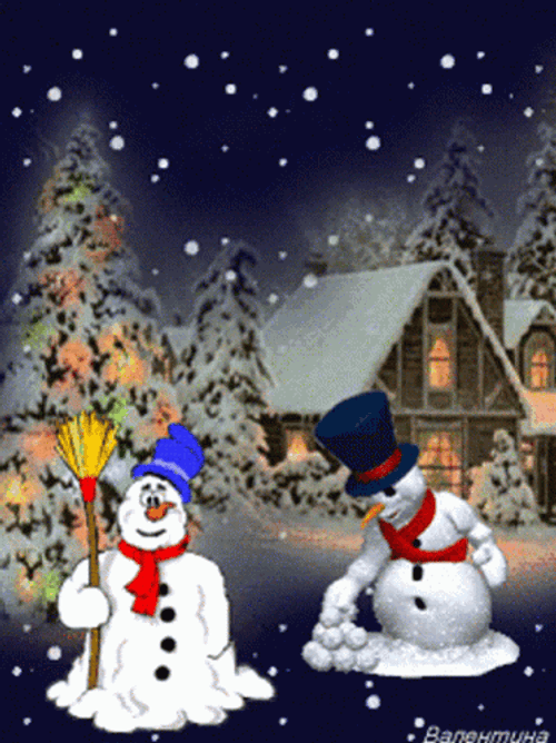 Winter Christmas With Welcoming Snowmen GIF