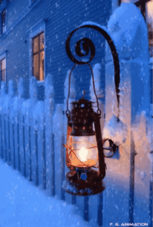 Winter Snow Night Lamp Warm Lights GIF