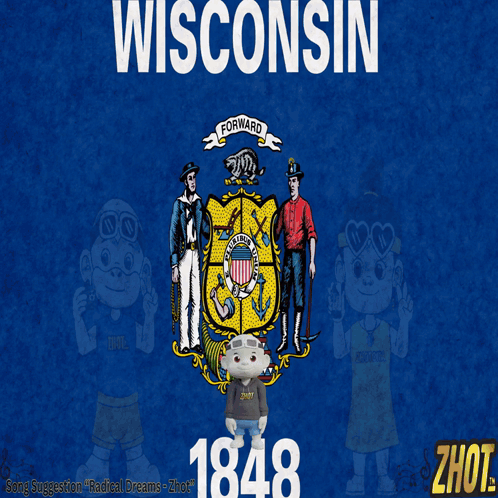 Wisconsin Flag With Monkey Wearing Sunglasses