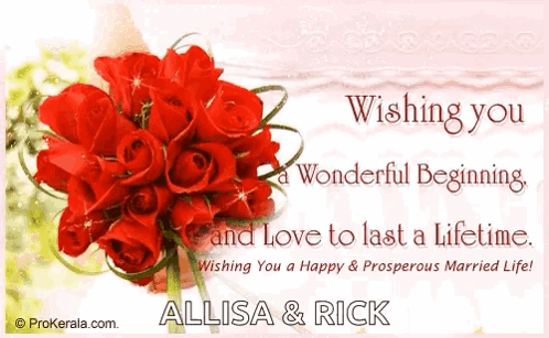 Wishing You a Wonderful Beginning and Love to Last a Lifetime Red Roses Card