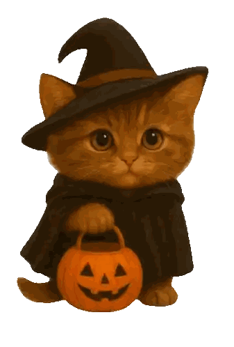 Witch Cat Holding Pumpkin
