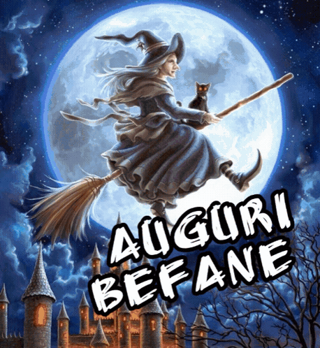 Witch Flying Broom Full Moon