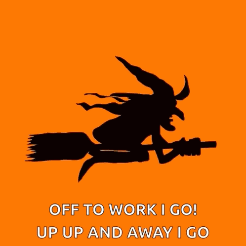 Witch Flying Broom Off To Work GIF