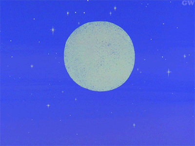 Witch Flying On Broom In Front Of Moon GIF